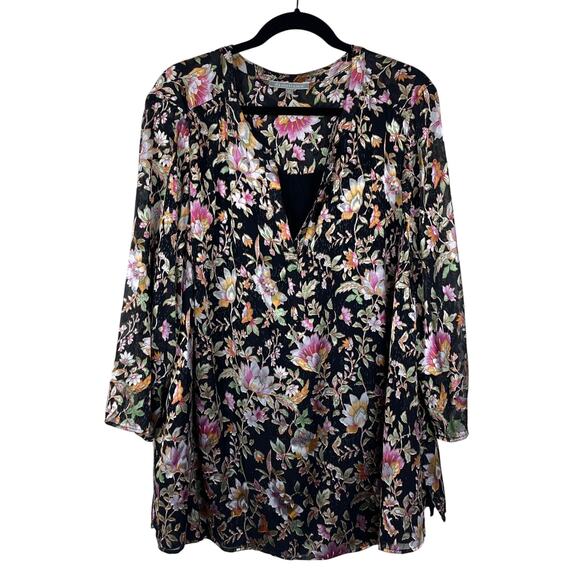 Daniel Rainn 2X Black Floral Burnout Peasant Top – Sheer 3/4 Sleeves, Boho - Picture 1 of 7